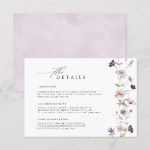 Dusty Purple Lavender Wildflower Wedding Details Enclosure Card