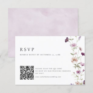 Dusty Purple Lavender Wildflower  Wedding QR Code RSVP Card