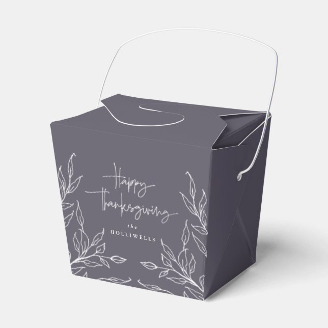 Dusty Purple Leaf Motif Happy Thanksgiving Favour Box (Front Side)