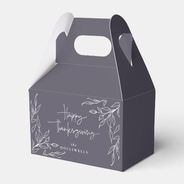Dusty Purple Leaf Motif Happy Thanksgiving Favour Box (Front Side)
