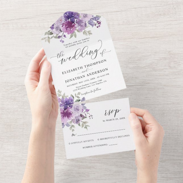 Dusty Purple Lilac Floral Wedding Details RSVP All In One Invitation (Tearaway)