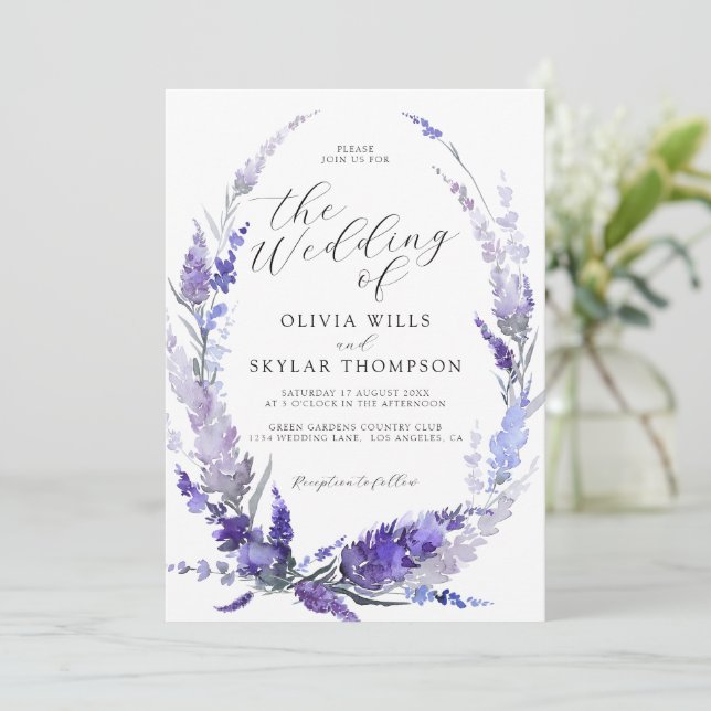 Dusty Purple Lilac Lavender Floral Mauve Wedding  Invitation (Standing Front)