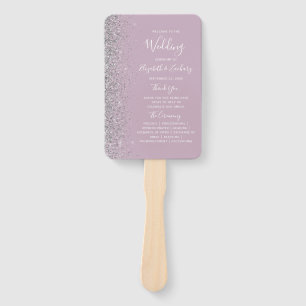 Dusty Purple Lilac Silver Glitter Wedding Program Hand Fan