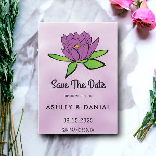 Dusty purple lotus floral Wedding Save the Date Invitation