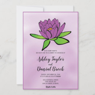 Dusty Purple Lotus Flower Romantic Floral Wedding Invitation