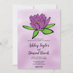 Dusty purple lotus rose green chic floral Wedding Invitation
