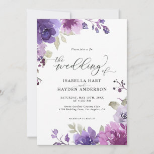 Dusty Purple Mauve Lilac Floral Boho Wedding Invitation