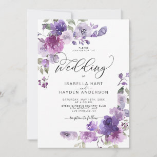 Dusty Purple Mauve Lilac Floral Romantic Wedding Invitation
