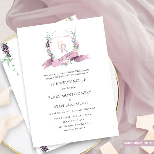 Dusty Purple, Mauve Pastel Formal Monogram Wedding Invitation