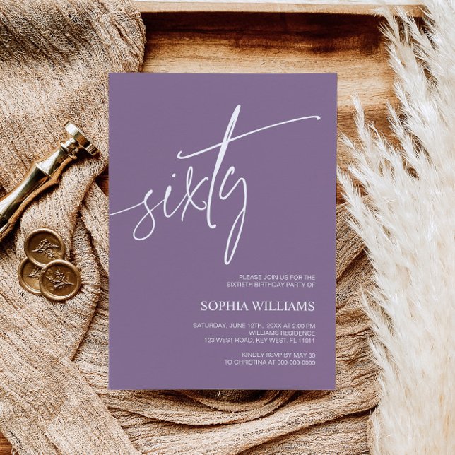 Dusty Purple Minimal 60th Birthday Invitation (Creator Uploaded)