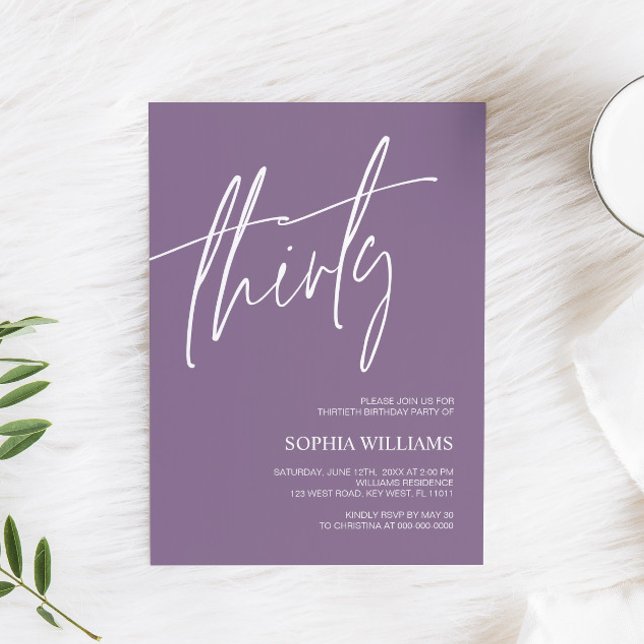 Dusty Purple Minimalist 30th Birthday Invitation (Creator Uploaded)