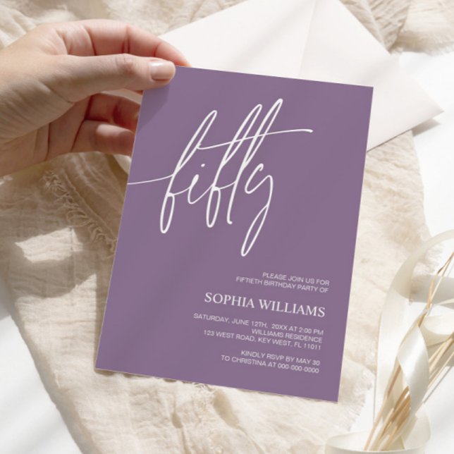Dusty Purple Minimalist 50th Birthday Invitation (Creator Uploaded)