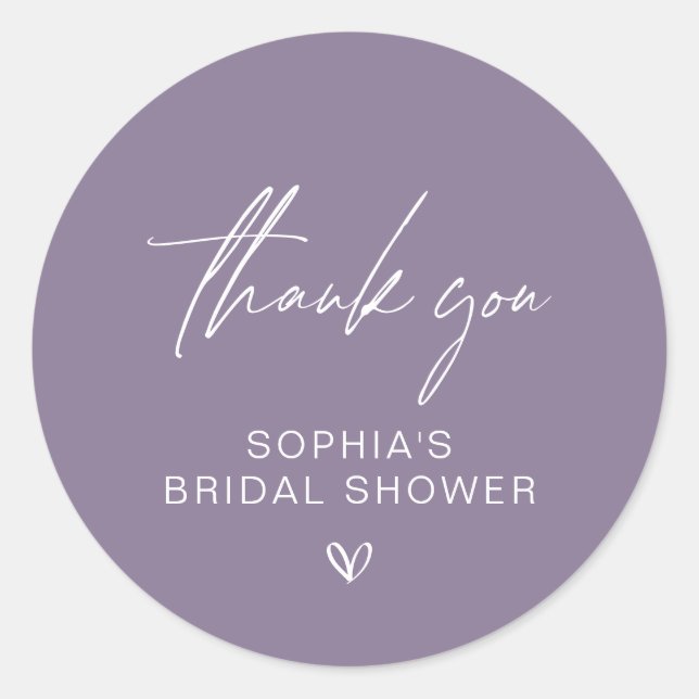 Dusty Purple Minimalist Bridal Shower Thank You Classic Round Sticker (Front)