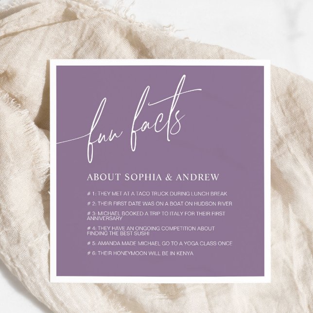 Dusty Purple Minimalist Fun Facts Wedding Napkins (Creator Uploaded)