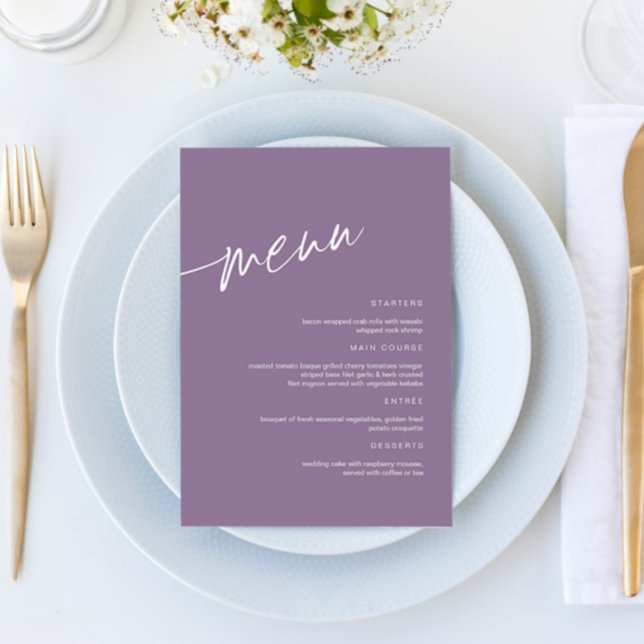 Dusty Purple Minimalist Wedding Menu (Creator Uploaded)