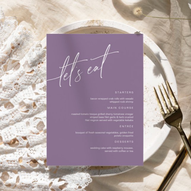 Dusty Purple Minimalist Wedding Menu Card (Creator Uploaded)