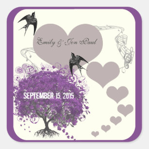 Dusty Purple Mink Heart Leaf Tree Weddings Square Sticker