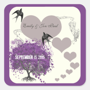 Dusty Purple Mink Heart Leaf Tree Weddings Square Sticker