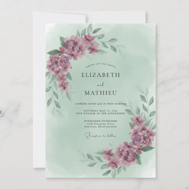 Dusty Purple Mint Peony Wedding Invitation (Front)