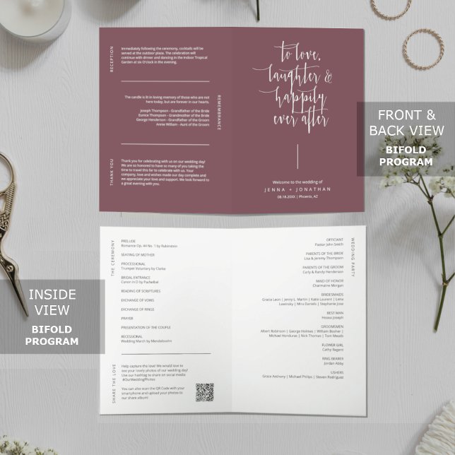 Dusty Purple Modern Minimal QR Code Wedding Folded Programme (Creator Uploaded)