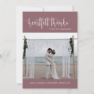Dusty Purple Modern Minimalist Wedding Photo Flat Thank You Card