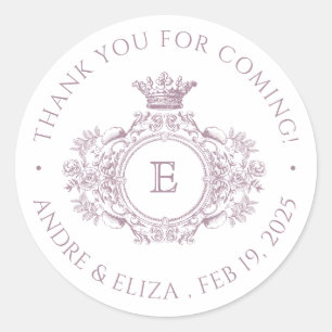 Dusty Purple Monogram Wedding Thank You Sticker