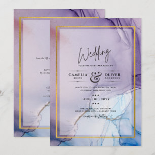 Dusty Purple Navy Blue Gold INK Wedding INVITE
