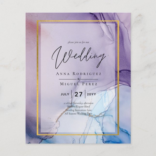 Dusty Purple Navy Blue Gold INK Wedding INVITE Flyer (Front)