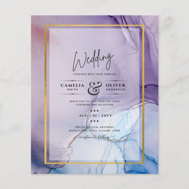 Dusty Purple Navy Blue Gold INK Wedding INVITE Flyer (Front)