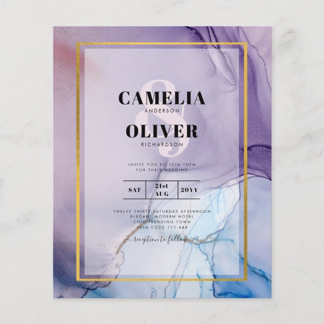 Dusty Purple Navy Blue Gold INK Wedding INVITE Flyer (Front)