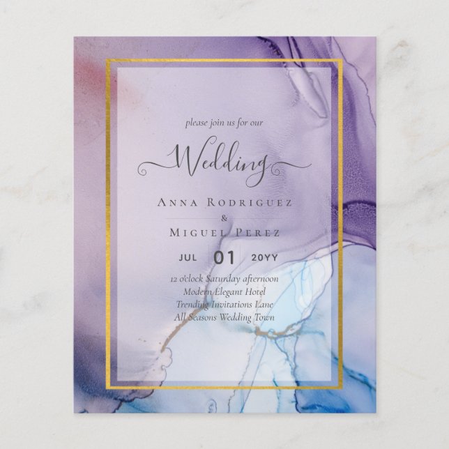 Dusty Purple Navy Blue Gold INK Wedding INVITE Flyer (Front)