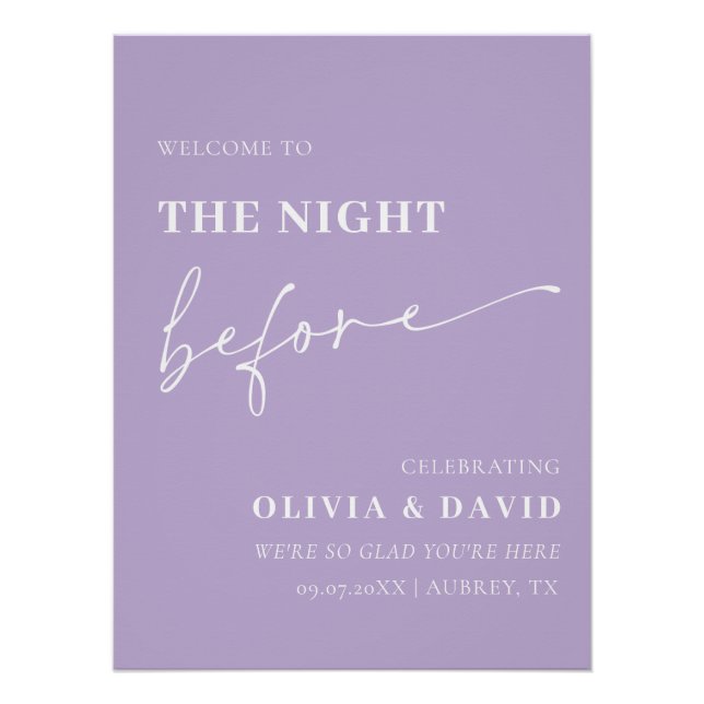 Dusty Purple Night Before Rehearsal Dinner Sign (Front)