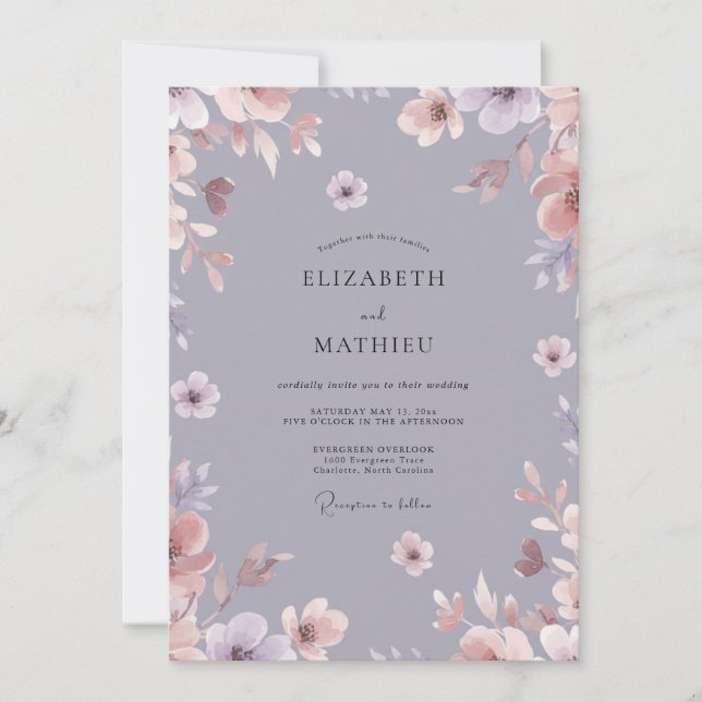 Dusty Purple Painted Wedding Invitation (Front)