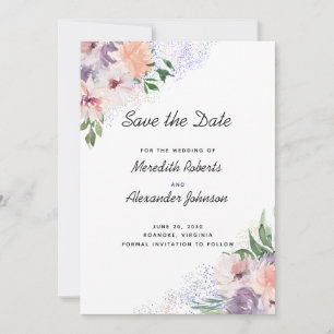 Dusty Purple Peach Boho Floral Glitter QR Code Save The Date