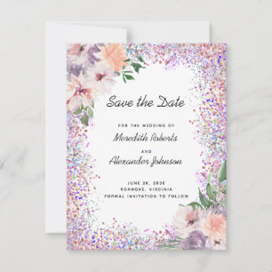 Dusty Purple Peach Floral QR Code Save the Date Announcement