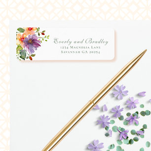 Dusty Purple Peach Watercolor Floral Botanical 