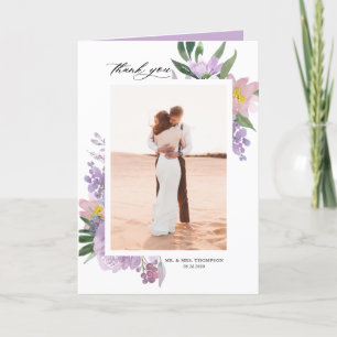 Dusty Purple Peonies and Roses Photo Wedding Thank You Card