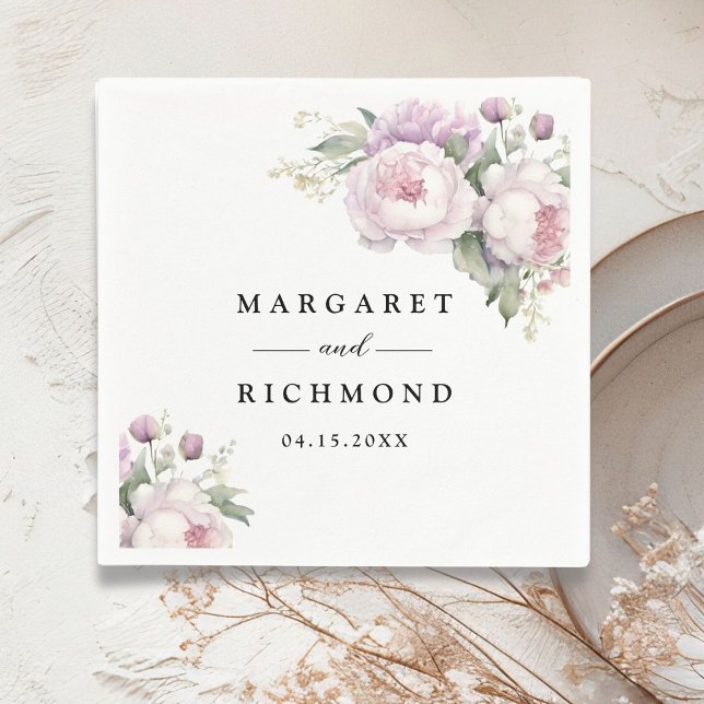 Dusty Purple Peony Elegant Floral Wedding Napkin (Creator Uploaded)
