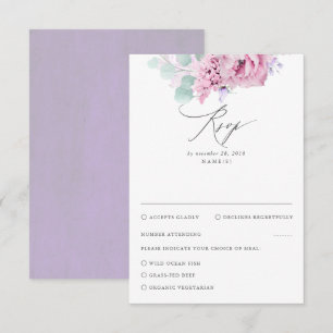 Dusty Purple Pink Floral Wedding RSVP Card