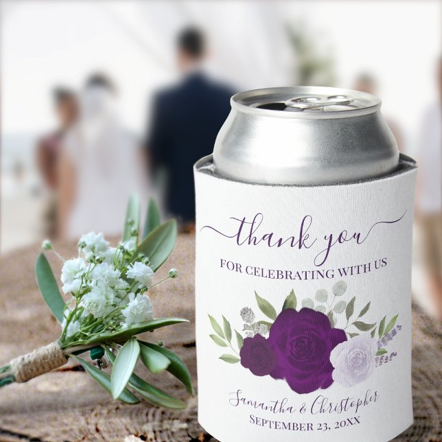 Dusty Purple Plum Roses Elegant Wedding Thank You Can Cooler (Creator Uploaded)