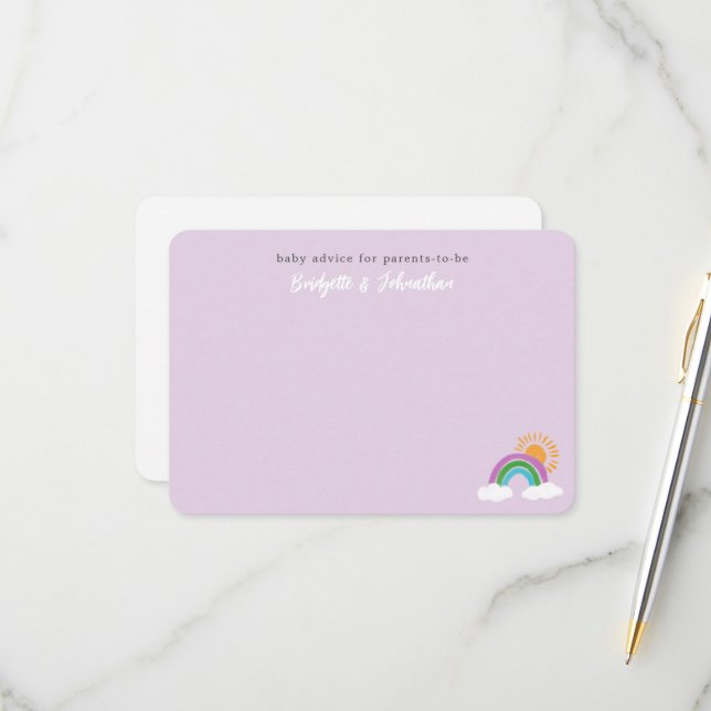 Dusty Purple Pretty Rainbow Sunshine Baby Advice RSVP Card (Front/Back In Situ)