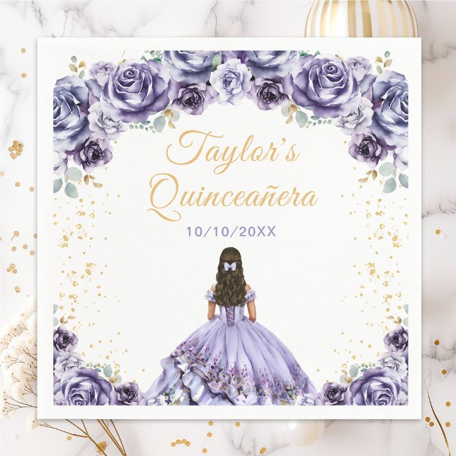 Dusty Purple Princess Floral Quinceañera Napkin (Creator Uploaded)