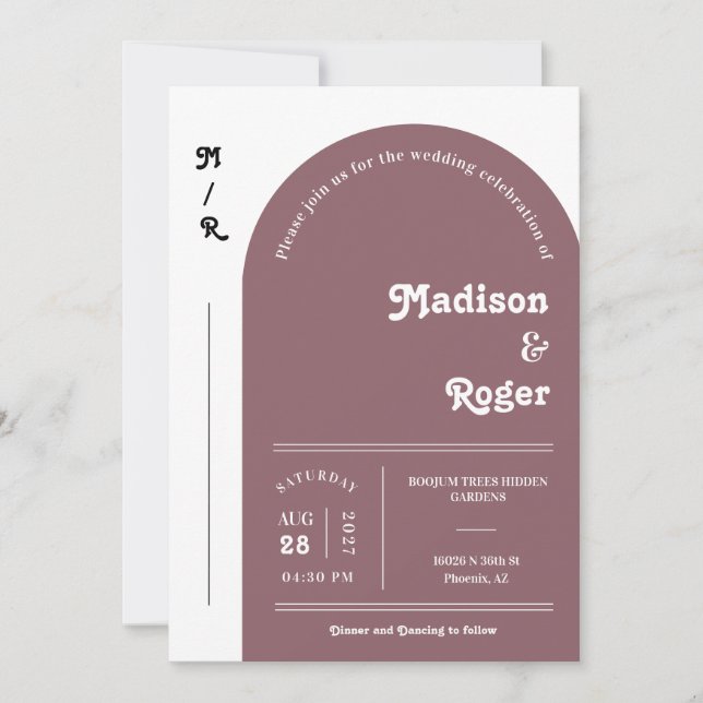 Dusty Purple Retro Arch Photo QR Code RSVP Groovy Invitation (Front)