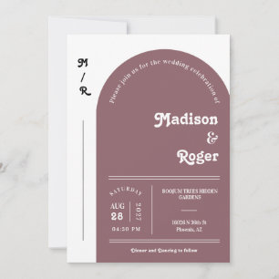 Dusty Purple Retro Arch Photo QR Code RSVP Groovy Invitation
