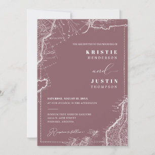 Dusty Purple Retro Travel QR Code Photo Wedding Invitation