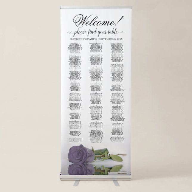 Dusty Purple Rose Chic Alphabetical Seating Chart Retractable Banner (Front)