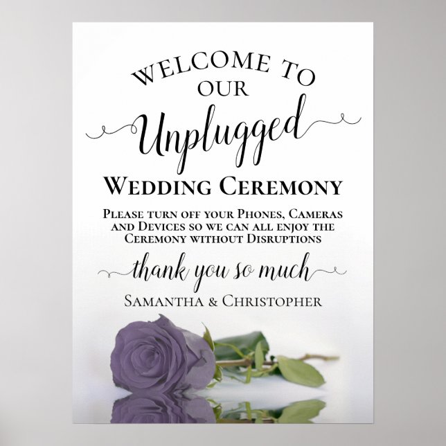 Dusty Purple Rose Chic Unplugged Wedding Ceremony Poster (Front)