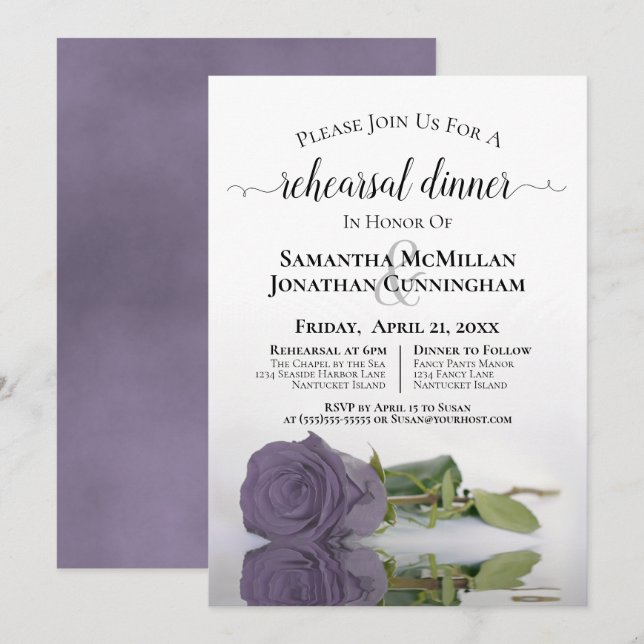 Dusty Purple Rose Classy Wedding Rehearsal Dinner Invitation (Front/Back)
