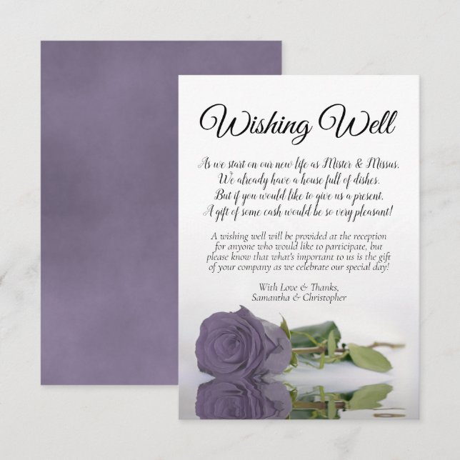 Dusty Purple Rose Cute Wedding Wishing Well Poem Enclosure Card (Front/Back)