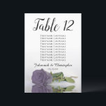 Dusty Purple Rose Table Seating Chart Large<br><div class="desc">These beautiful table number cards will make it easy for your guests to find their seats at your wedding reception. They feature a simple yet elegant design with script calligraphy lettering and a single long-stemmed dusty purple coloured rose lying on its side reflecting in water. The card includes a seating...</div>